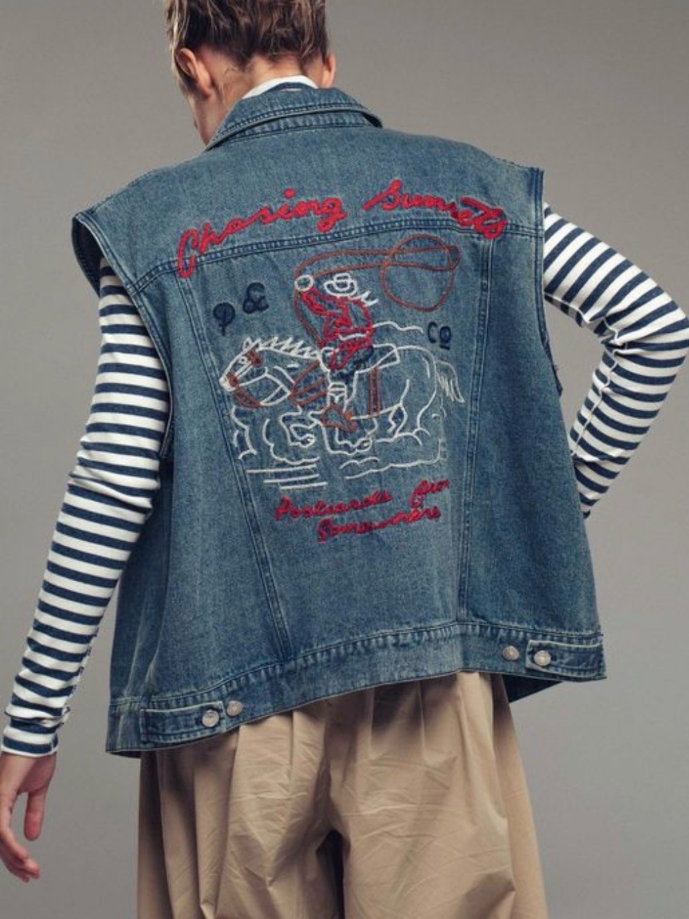 NWT Embroidered Denim Chasing Sunset Vest Cowgirl Western Boho Horse Size L